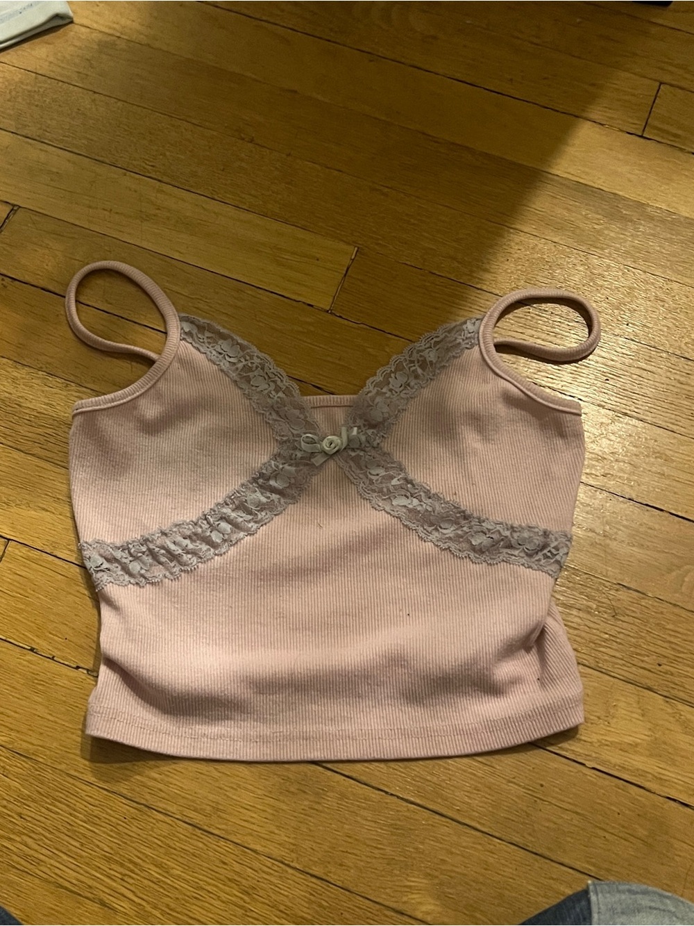 Blush Pink Ribbed Lace - Cropped Cami
